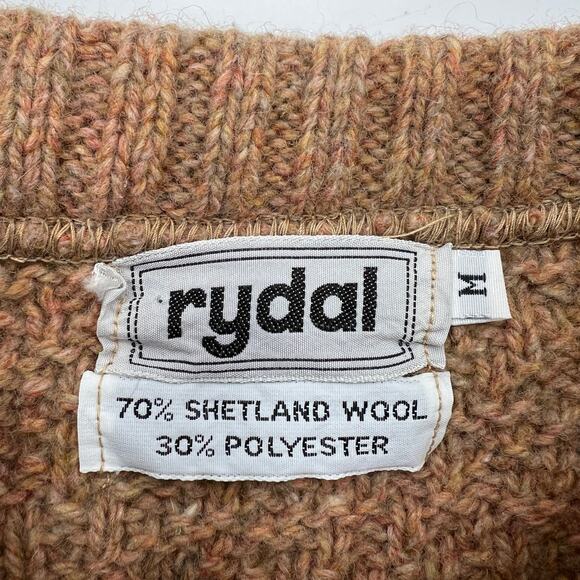 Vintage Shetland Wool Crewneck Sweater Striped Tan Ivory Fisherman - Picture 3 of 6